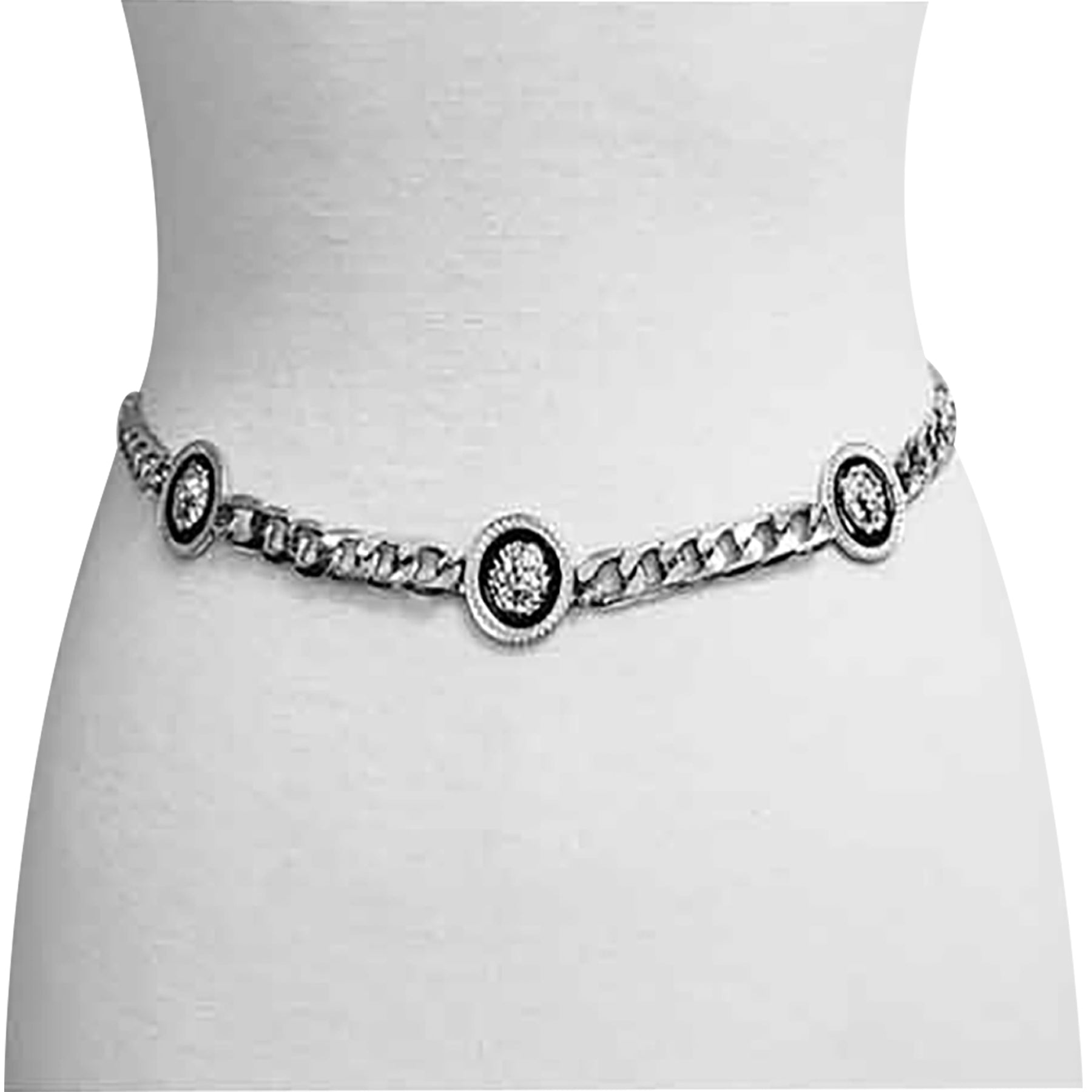 Lion Accent Link Chain Belt featuring a stylish lion design and adjustable clasp.