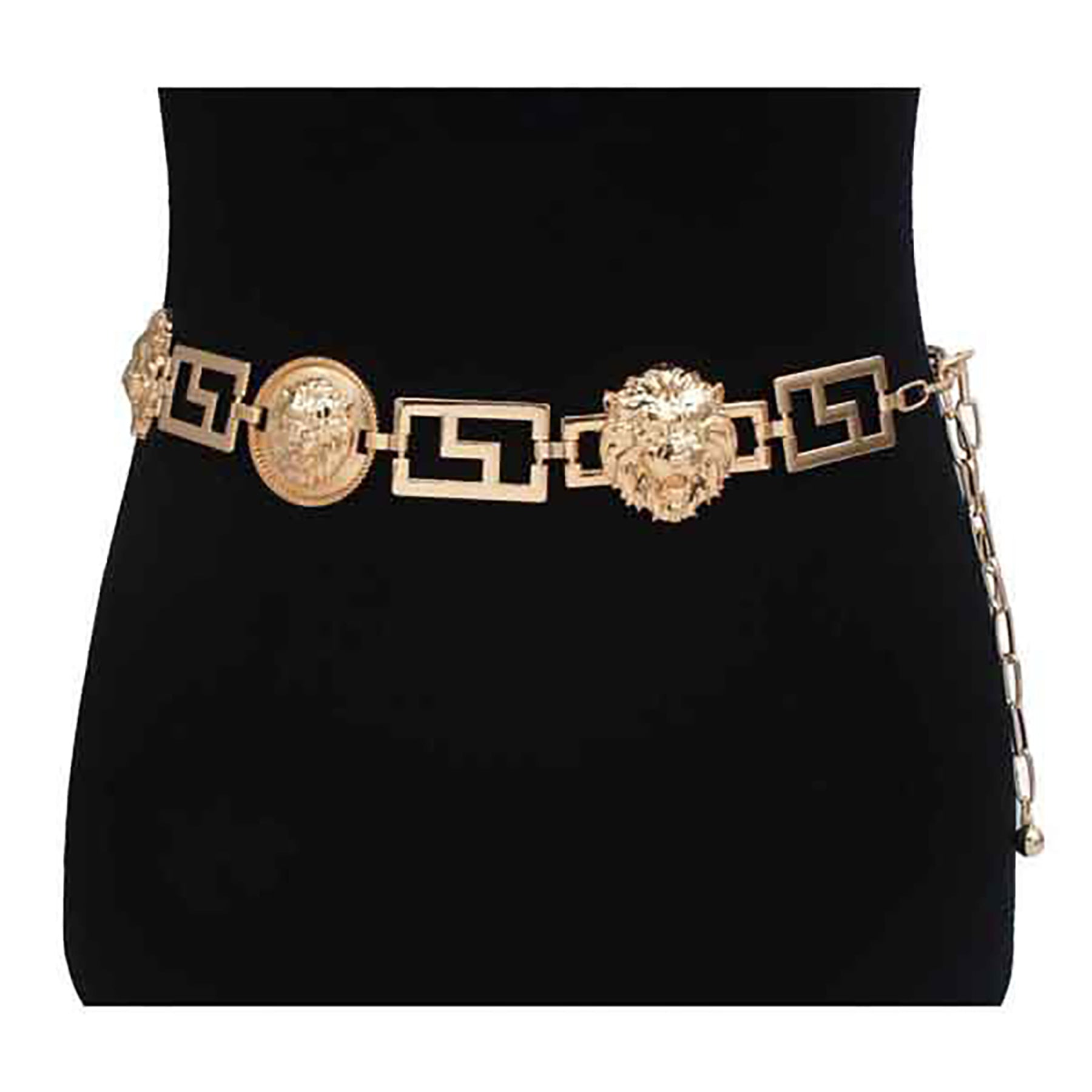 A stylish Lion Linked Chain Belt featuring a unique lion design, lobster claw clasp, and adjustable length for a perfect fit.