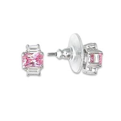 LOA451 High-Polished 925 Sterling Silver Earrings featuring AAA Grade CZ stones in rose color, elegantly designed for any occasion.