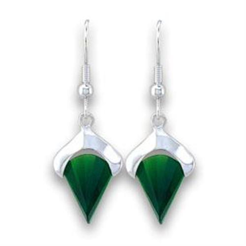 LOA567 Silver 925 Sterling Silver Earrings featuring synthetic emerald glass stones, elegantly designed for any occasion.