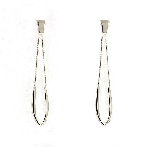 LOAS791 High-Polished 925 Sterling Silver Earrings showcasing a sleek and shiny design, perfect for any occasion.