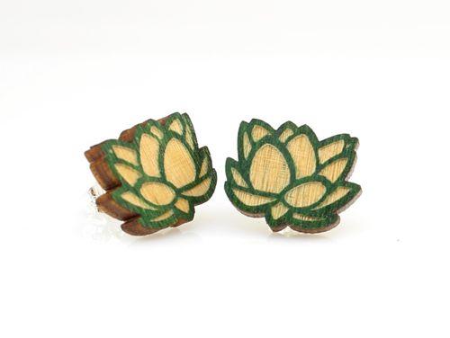 Lotus Stud Earrings #3025 made from sustainably sourced wood, featuring a delicate lotus blossom design in a lightweight and hypoallergenic style.