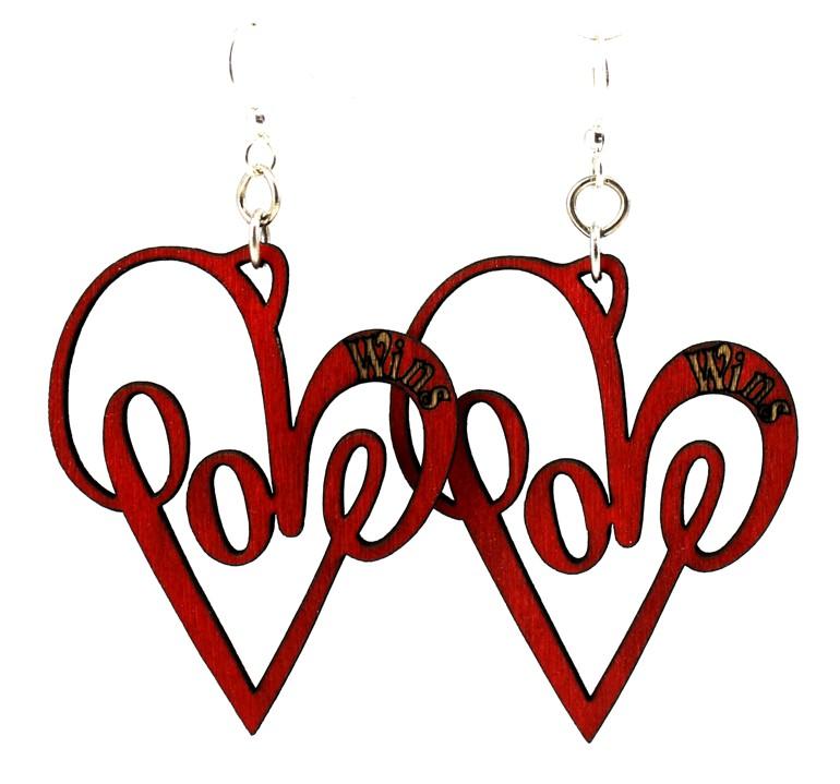 Love Wins Earrings #1366 made from sustainably sourced wood, featuring a laser-cut design and silver-finished stainless steel ear wires.