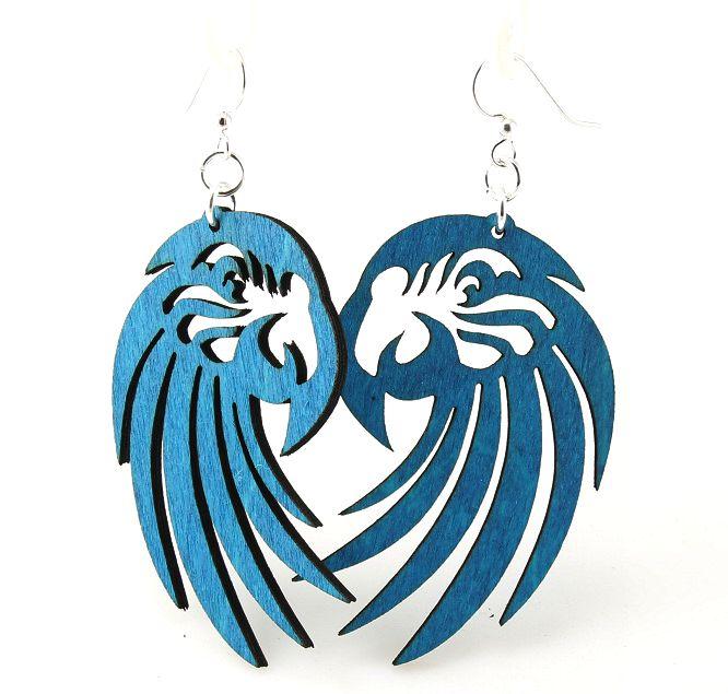 Aqua Marine Macaw Earrings #1063 made from sustainably sourced wood with silver-finished hypoallergenic ear wires, showcasing intricate laser-cut design.