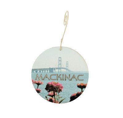 Mackinac Island Ornament #S978 made from eco-friendly birch wood or recycled paper, featuring a laser-cut design and glossy finish.