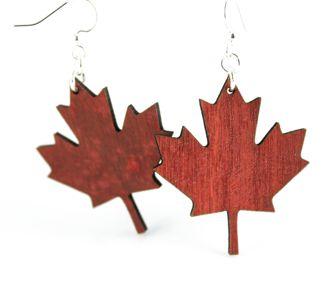 Maple leaf-shaped wooden earrings.