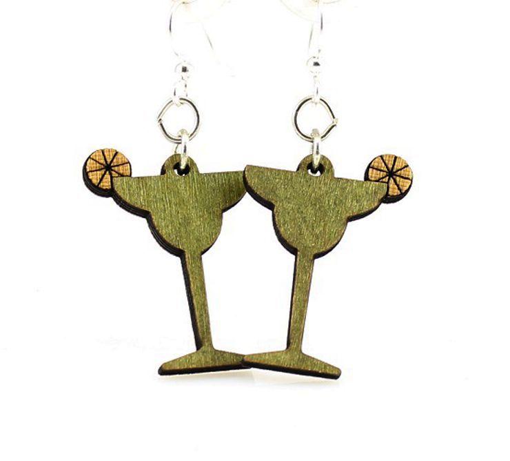 Margarita Earrings #1246 in Apple Green, made from sustainably sourced wood with silver-finished stainless steel ear wires.