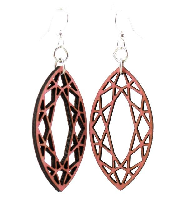 Marquise Diamond Wood Earrings #1604 in fuchsia color, made from sustainably sourced wood with stainless steel ear wires.