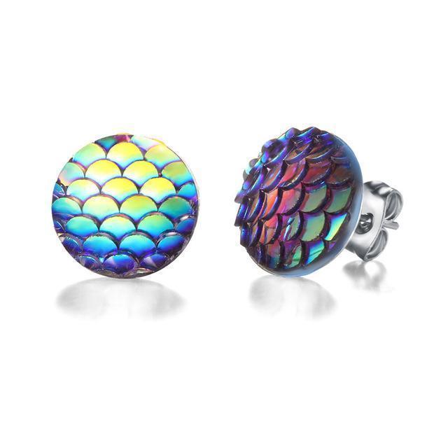 A pair of elegant Mermaid Stud Earrings featuring a vibrant resin design in two shades, set in durable zinc alloy.