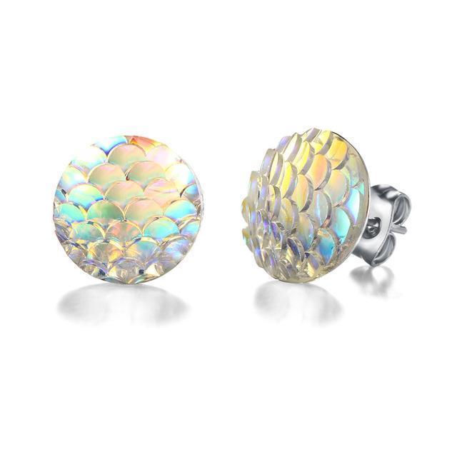 A pair of elegant Mermaid Stud Earrings featuring a vibrant resin design in two shades, set in durable zinc alloy.