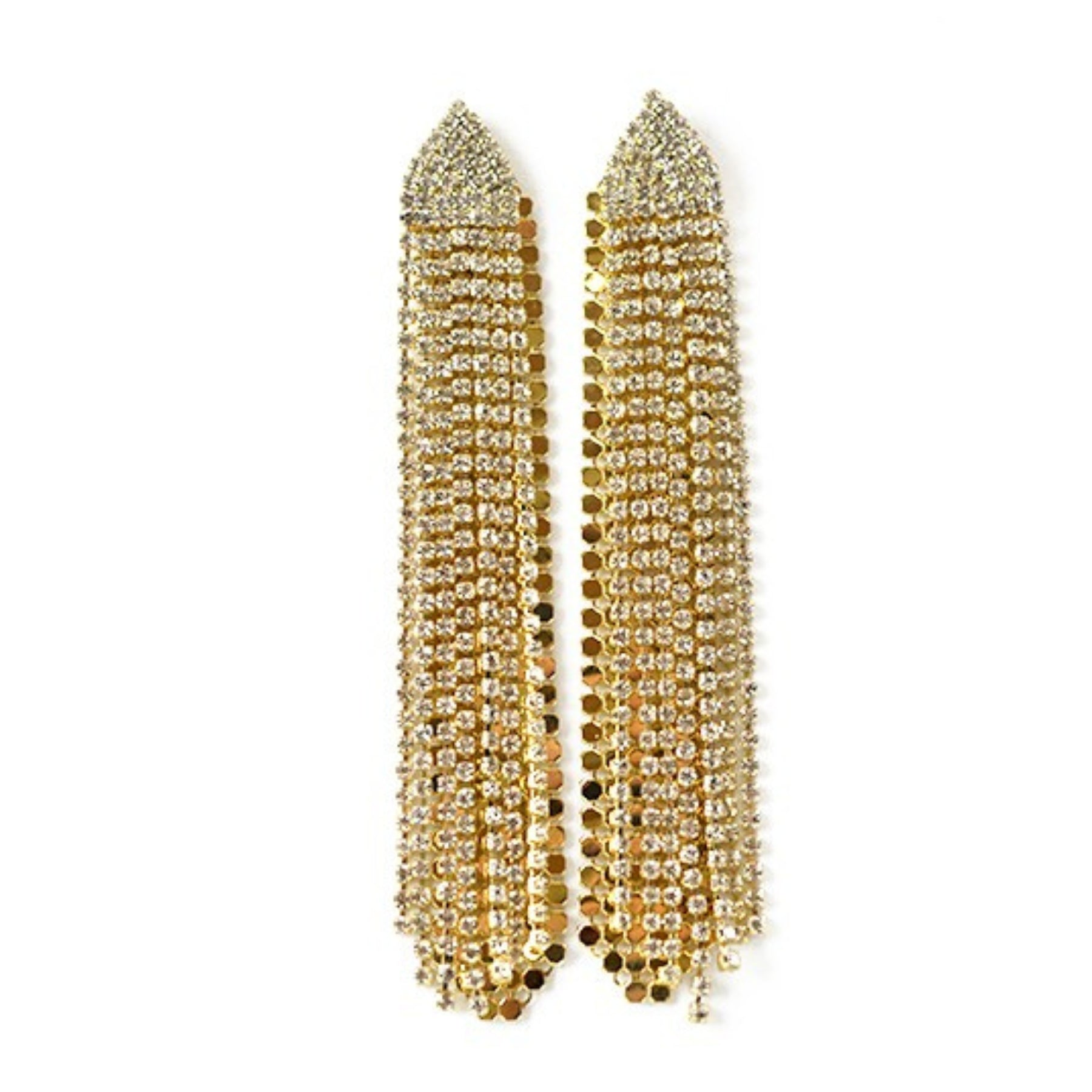 Elegant Mesh Triangle Chain Crystal Fringe Earrings with shimmering crystals and a modern design, perfect for any occasion.