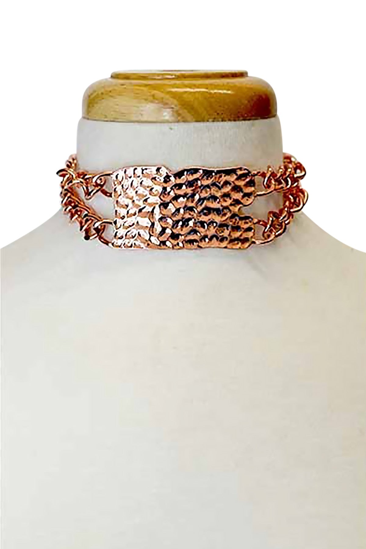 Metal Accent Thick Chain Choker Necklace Set featuring a thick chain and metal accents, adjustable length with lobster claw clasp.