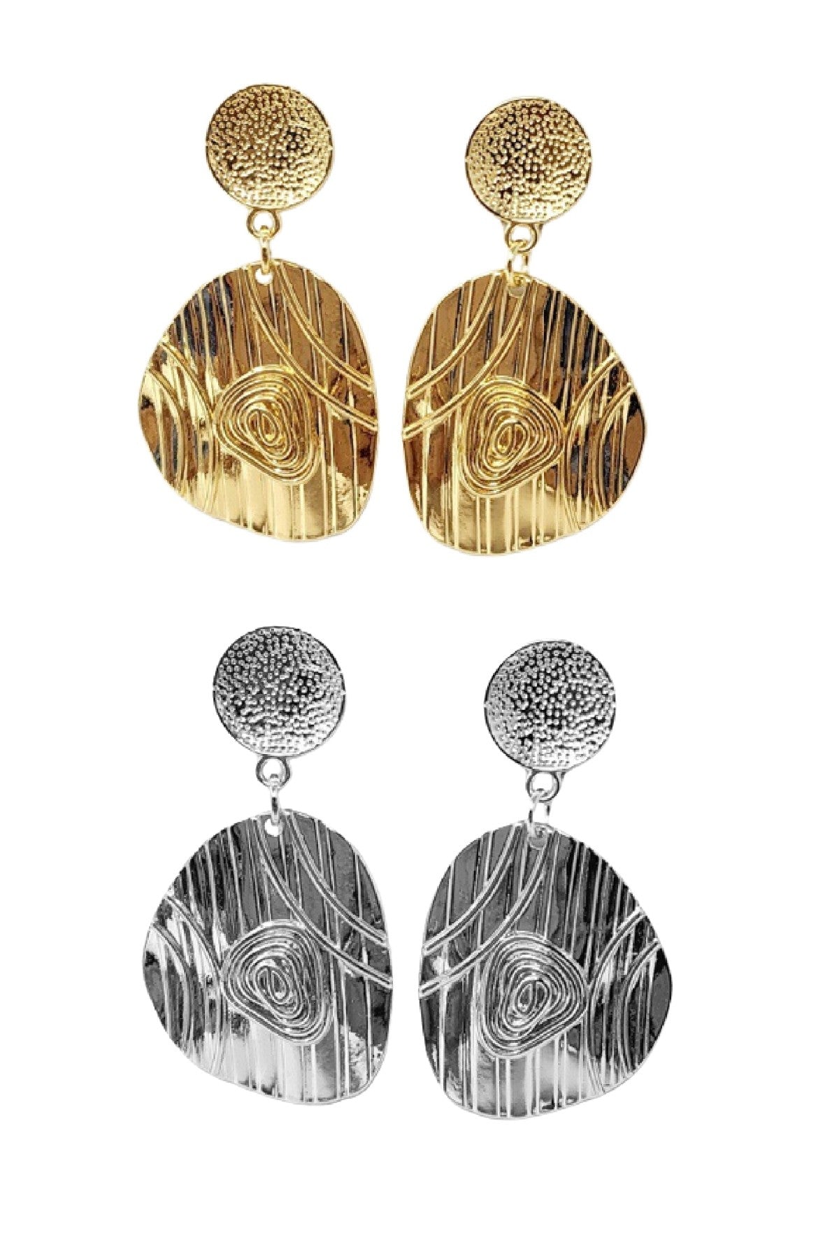 Elegant metal clip-on earrings with a dangle design, featuring a 2.25-inch drop, suitable for sensitive ears.