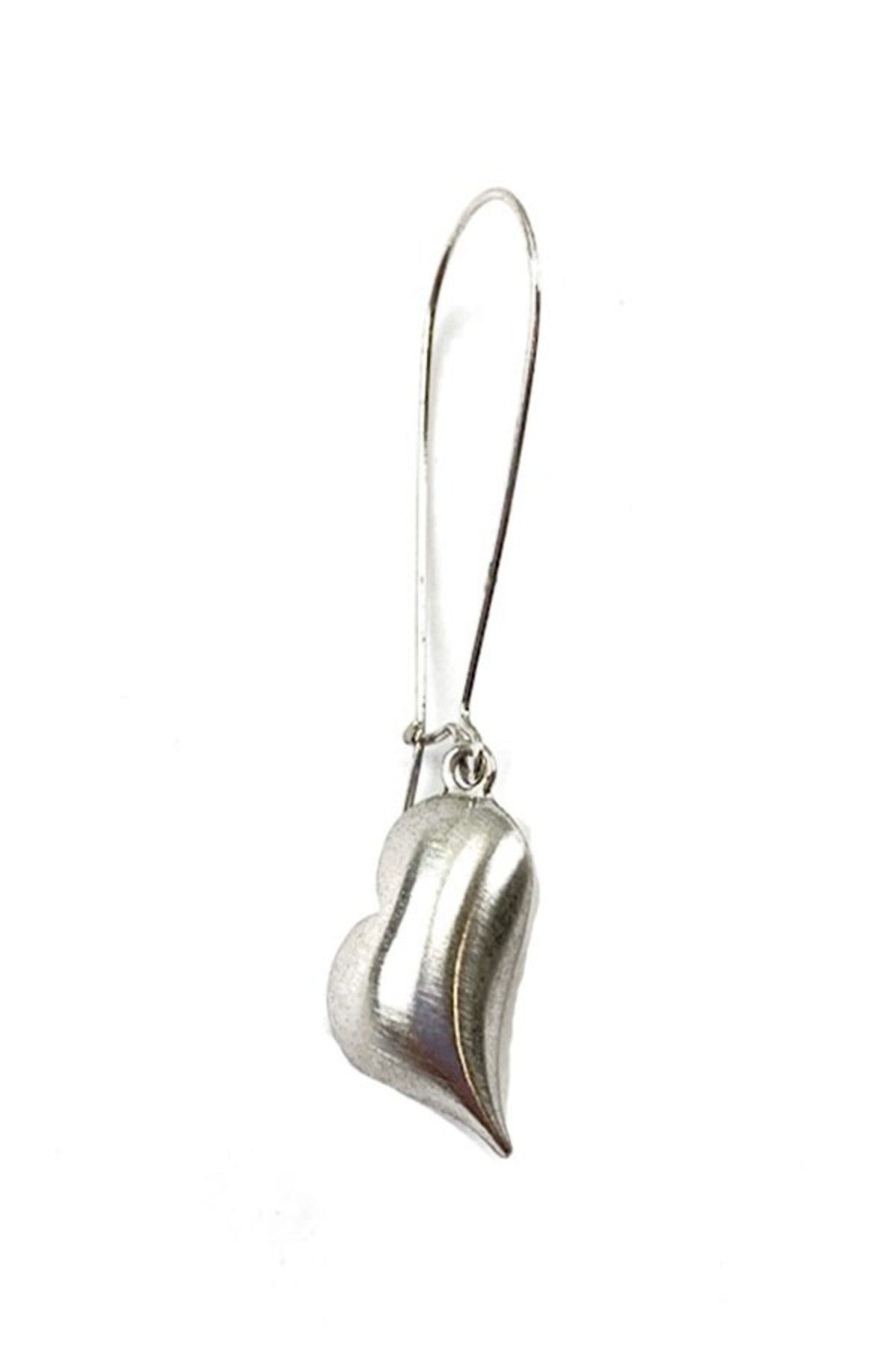 Elegant metal heart drop earrings with fish hook ear wire, showcasing a stylish design.