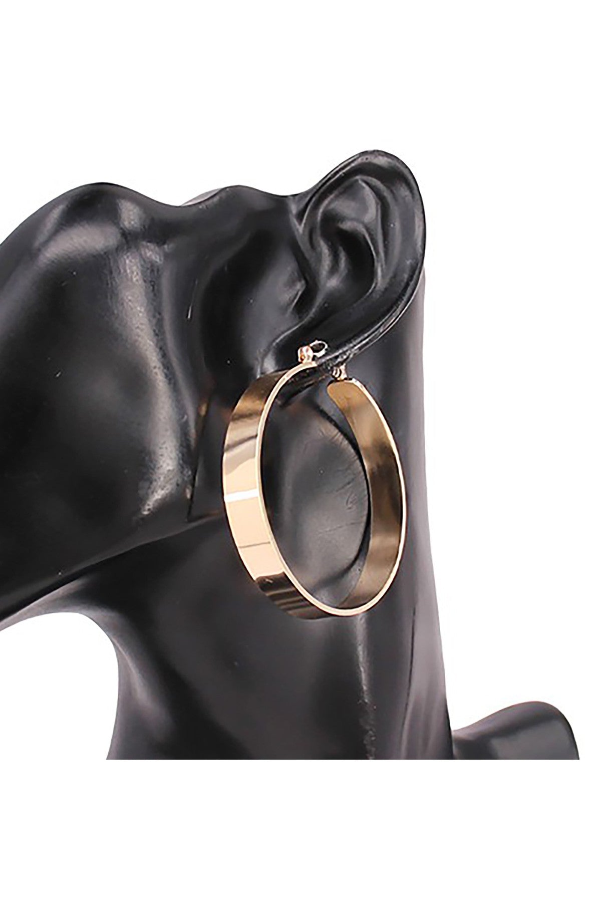 A pair of stylish metal hoop earrings with a 2-inch diameter and latch back closure, showcasing a sleek and modern design.