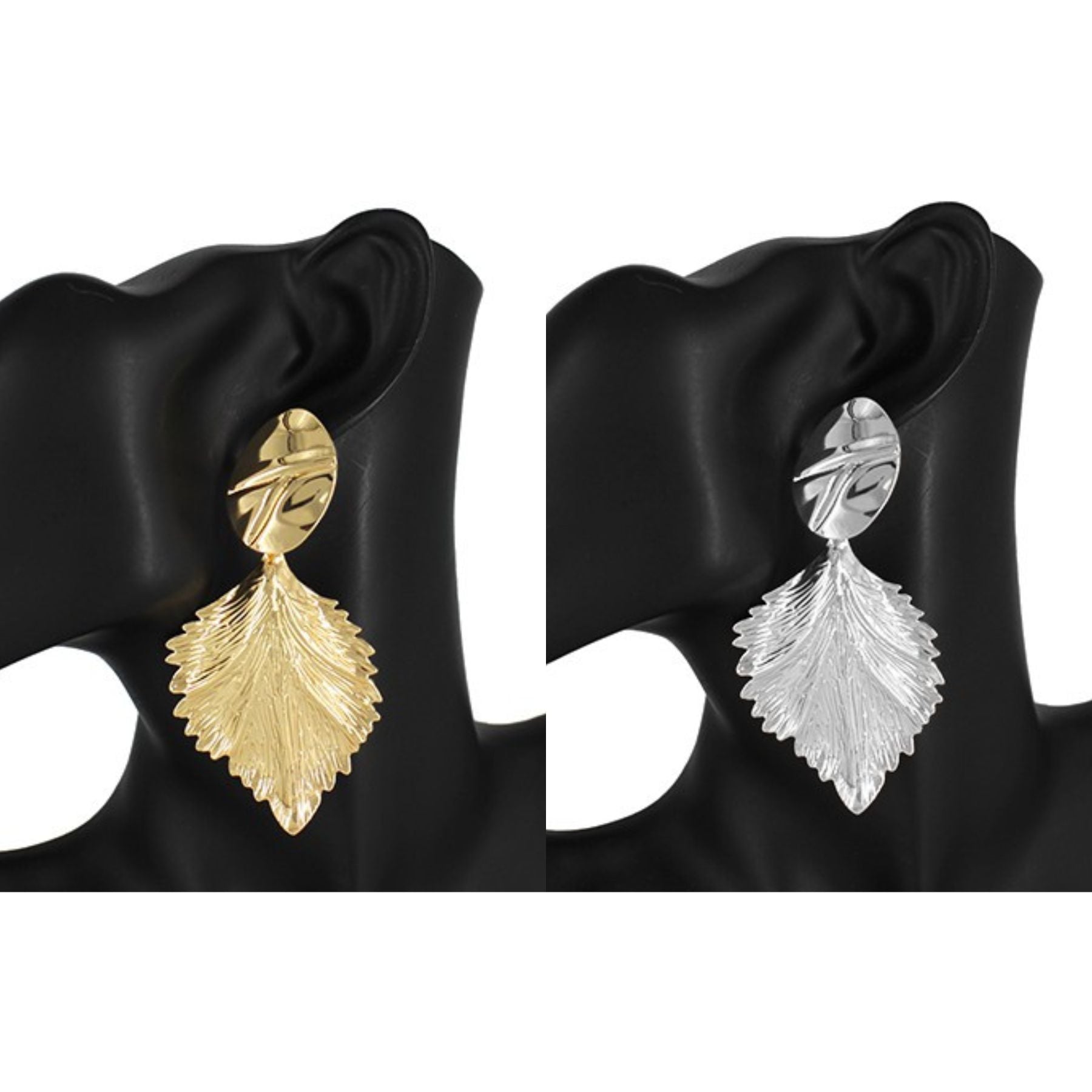 Elegant metal leaf shape post earrings with a stylish design, perfect for any occasion.