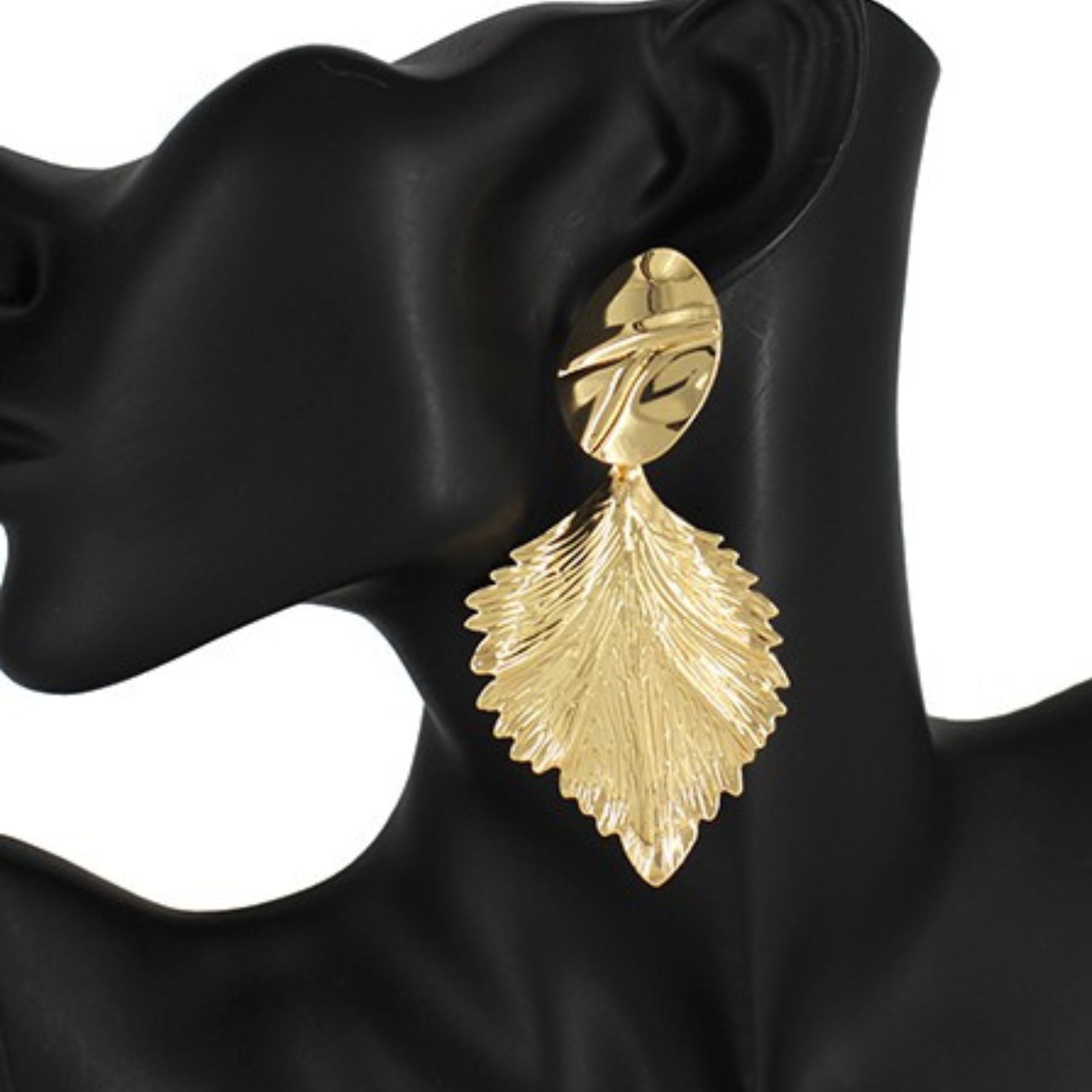 Elegant metal leaf shape post earrings with a stylish design, perfect for any occasion.