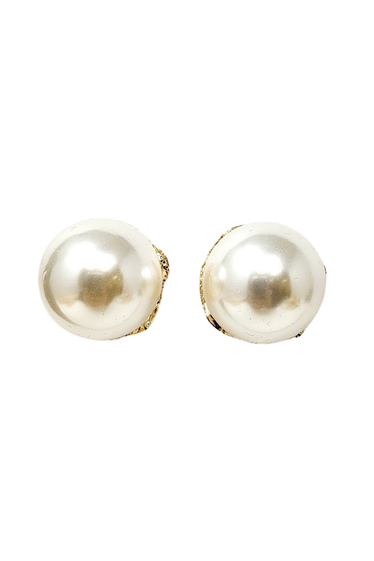 Elegant metal clip earrings featuring a large pearl centerpiece, perfect for any occasion.