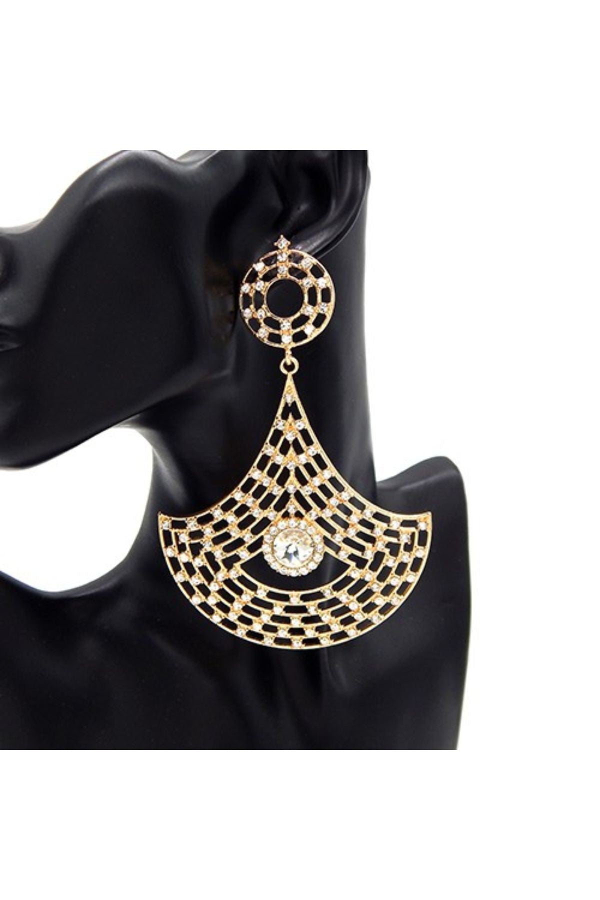 Elegant metal chandelier dangle earrings with rhinestones, showcasing a stunning design perfect for any occasion.