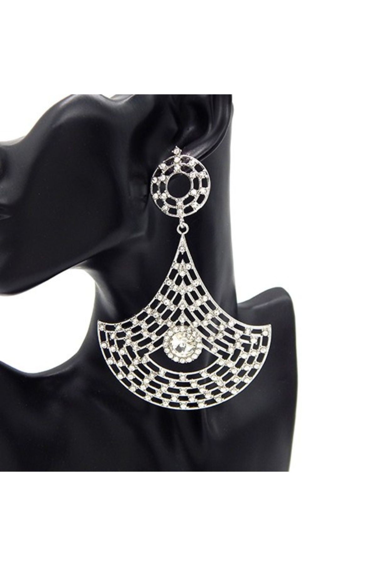 Elegant metal chandelier dangle earrings with rhinestones, showcasing a stunning design perfect for any occasion.