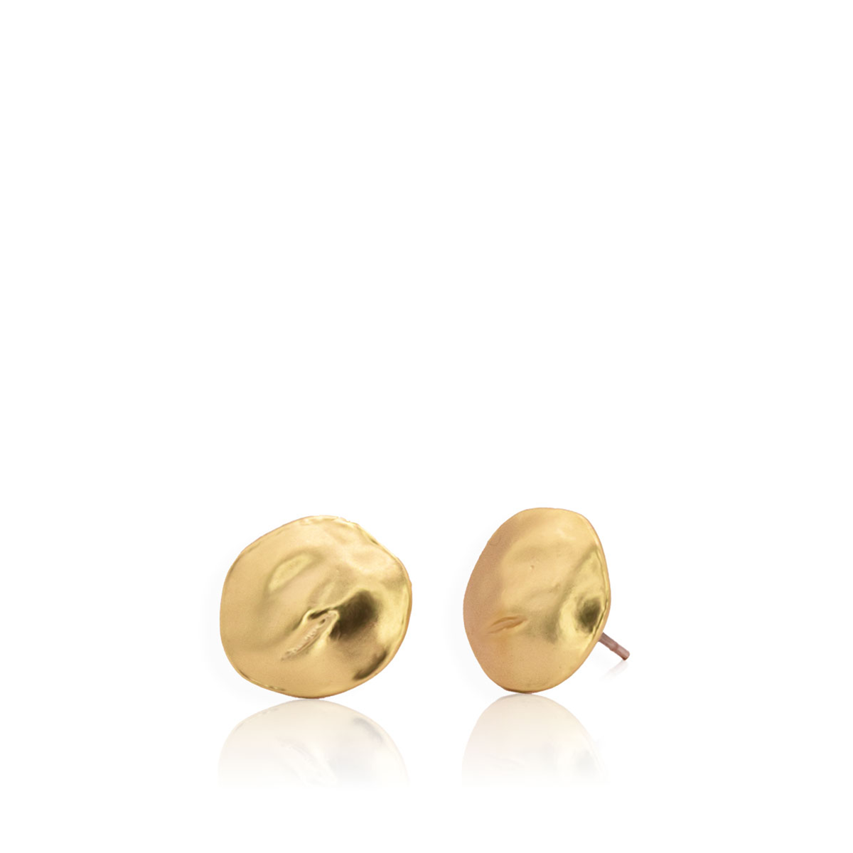 A pair of elegant Mini Shell Stud Earrings in rose gold, featuring a hammered texture and a convex design that catches the light beautifully.