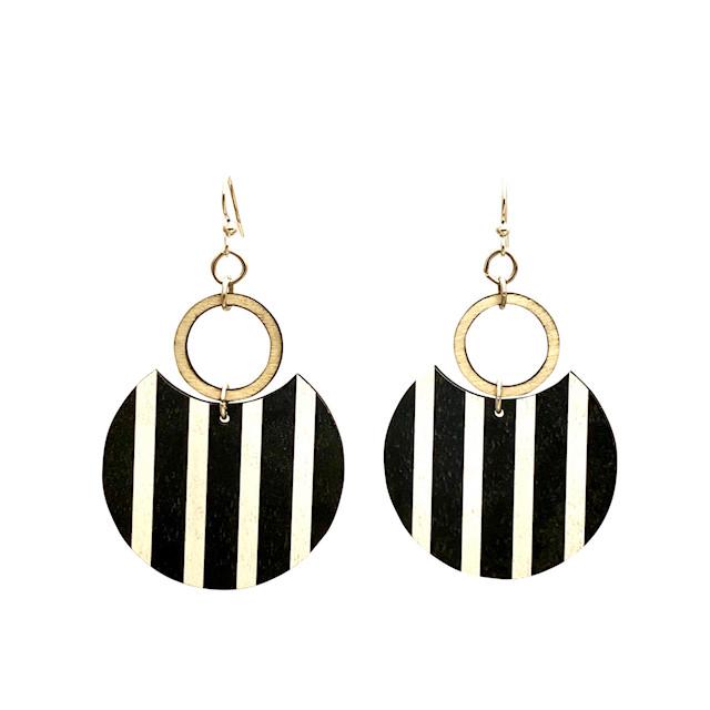 Modern Art Deco Earrings #1358 made from sustainably sourced wood with a laser-cut design and silver-finished stainless steel ear wires.