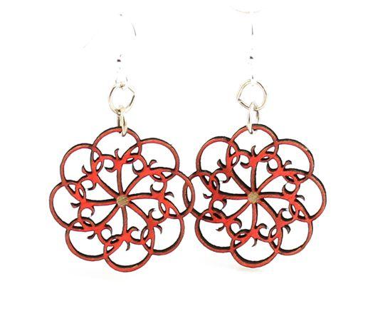 Momentum Blossoms #110 earrings in Crimson color, made from sustainably sourced wood with silver-finished stainless steel ear wires.