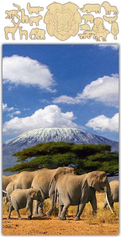 Mount Kilimanjaro Jigsaw Puzzle #6760 featuring 277 pieces, made from Birch Wood or recycled paper, beautifully packaged with a burlap bag.