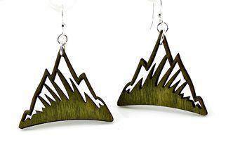 Mountain Earrings #1392 made from sustainably sourced wood, featuring a laser-cut design in Apple Green color with stainless steel ear wires.