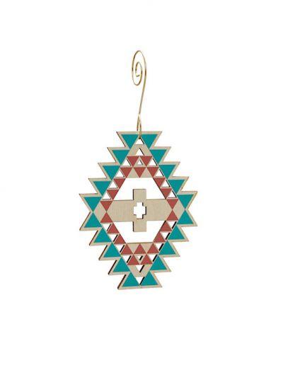 Navajo Ornament #9907 made from eco-friendly birch wood or recycled paper, featuring intricate designs and a glossy or satin finish.