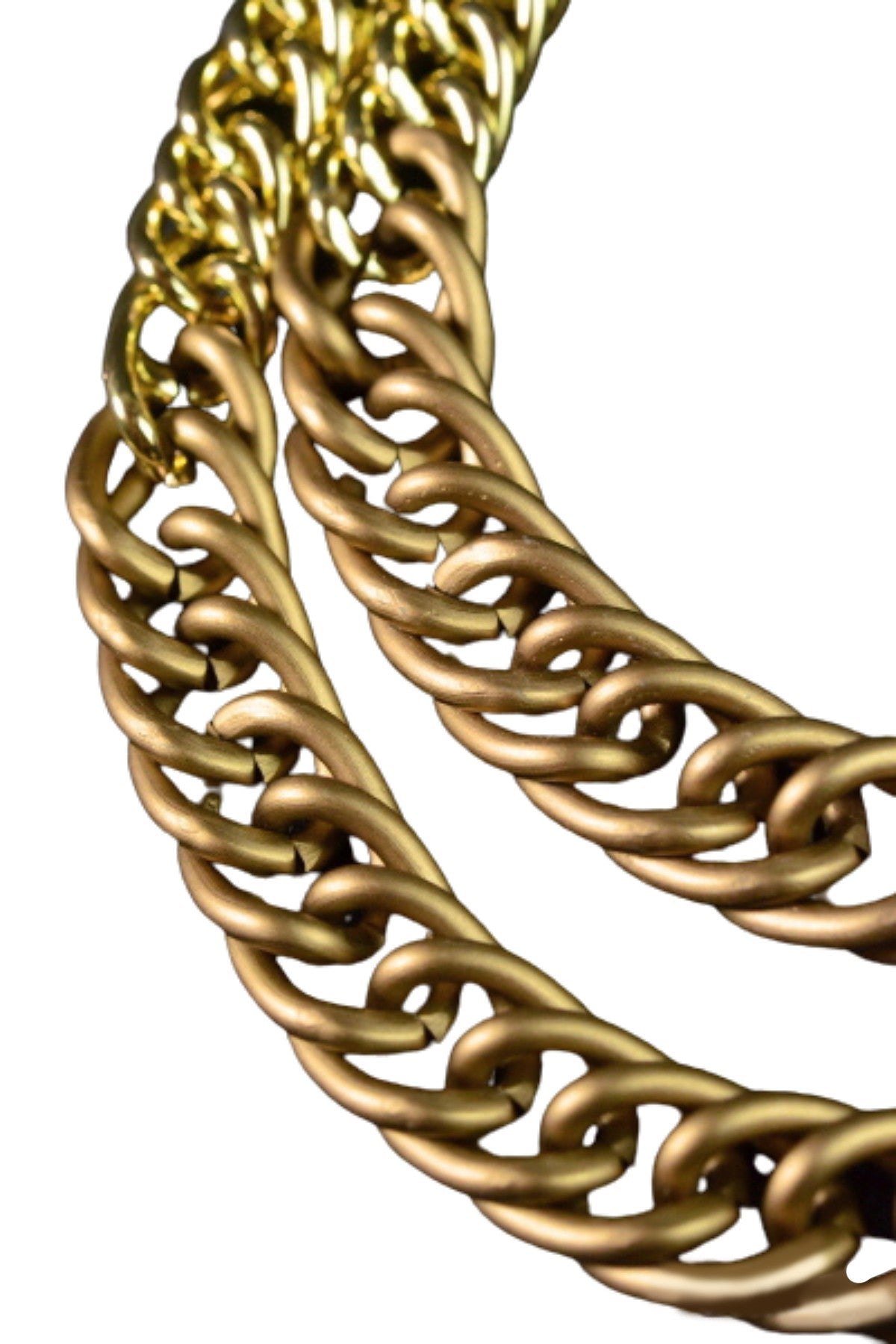 Two tone colored double chain necklace with lobster claw clasp and extender, showcasing a stylish layered design.