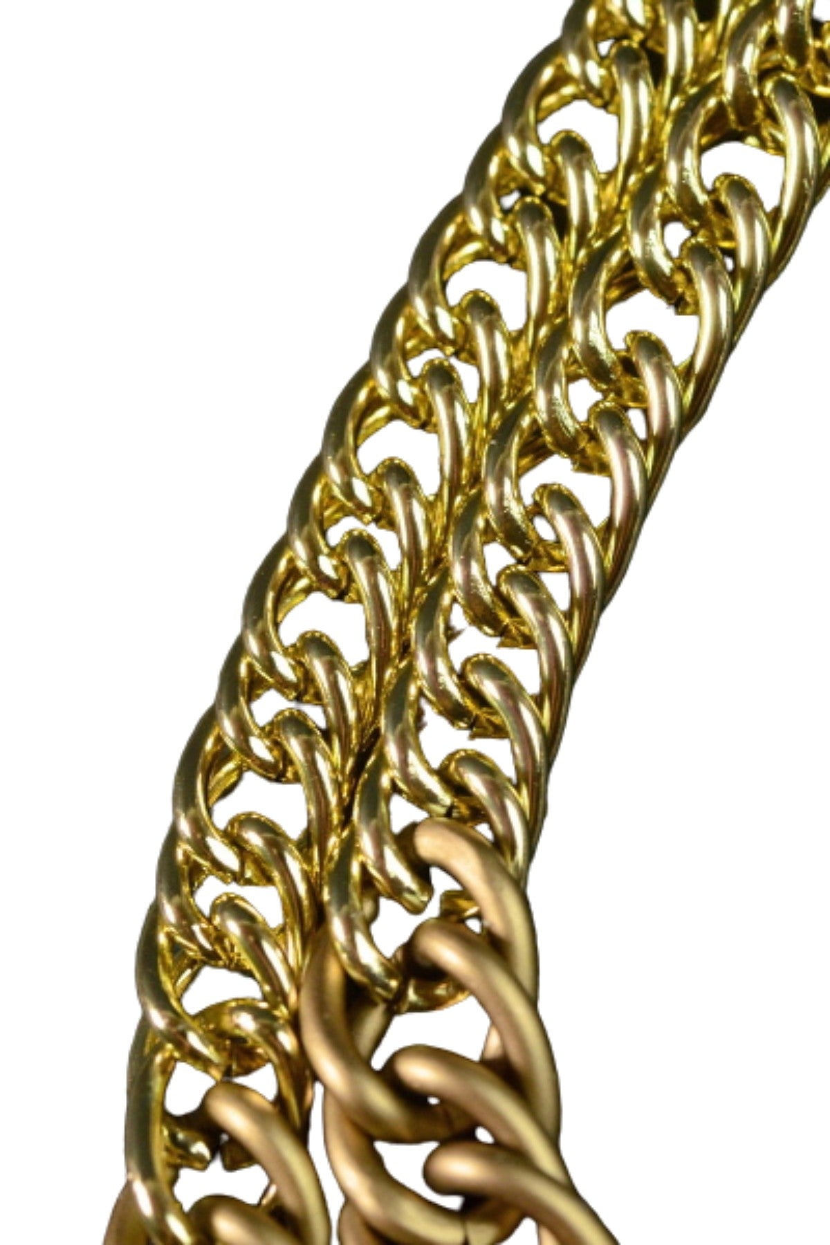 Two tone colored double chain necklace with lobster claw clasp and extender, showcasing a stylish layered design.