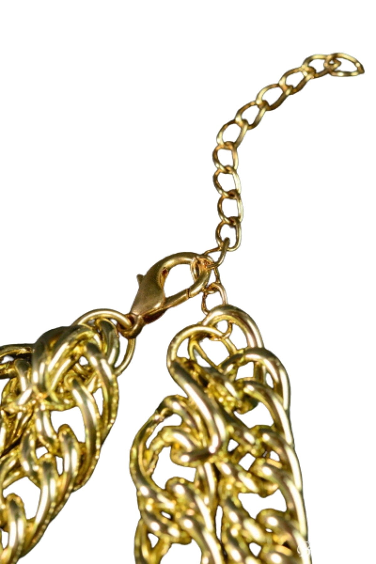 Two tone colored double chain necklace with lobster claw clasp and extender, showcasing a stylish layered design.