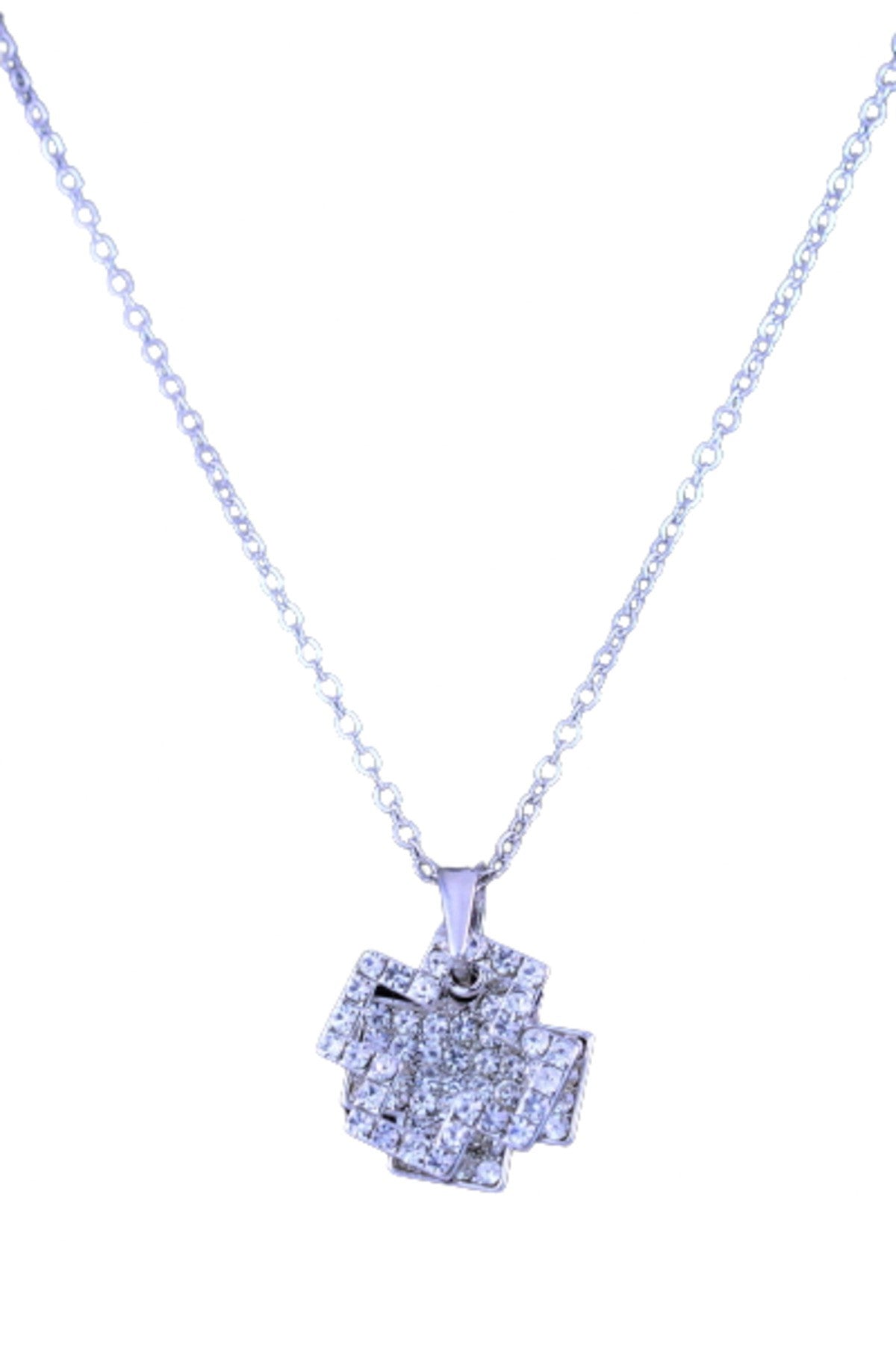 Layered crystal cross pendant necklace with double plating and adjustable chain, featuring a lobster claw clasp.