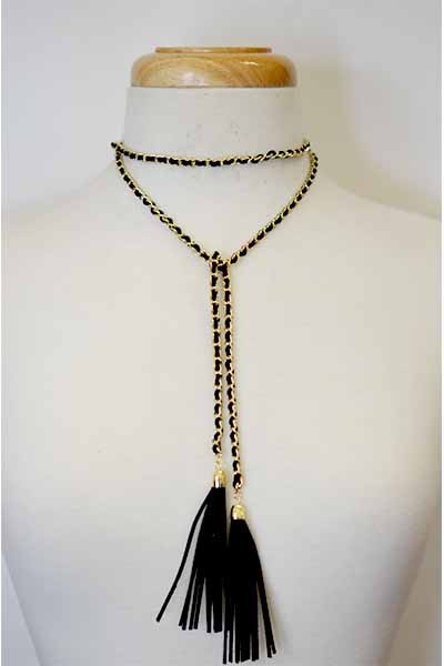 Wrap Around Tassel End Choker Necklace with elegant design and tassel ends.