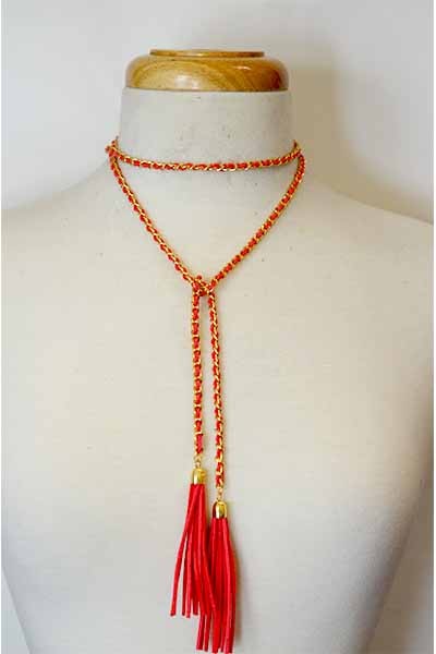 Wrap Around Tassel End Choker Necklace with elegant design and tassel ends.