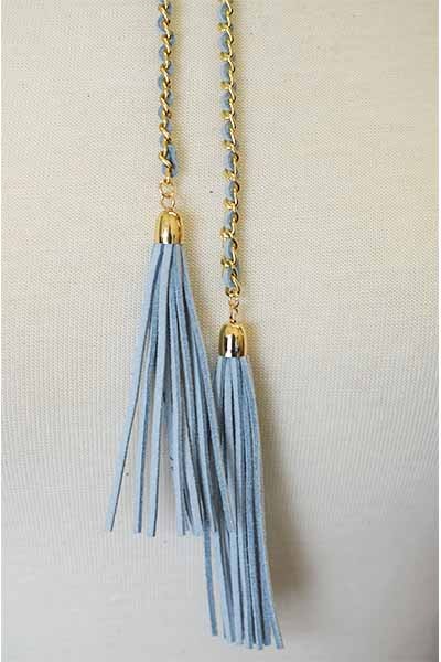 Wrap Around Tassel End Choker Necklace with elegant design and tassel ends.