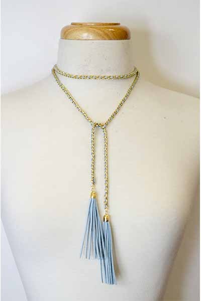 Wrap Around Tassel End Choker Necklace with elegant design and tassel ends.