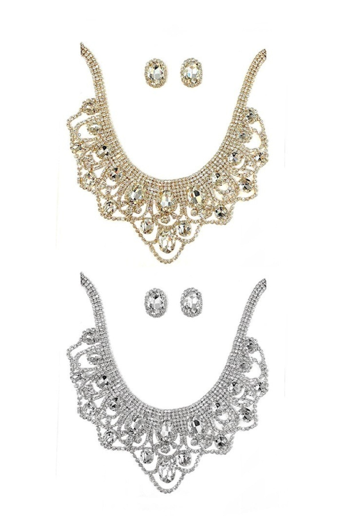 Elegant rhinestone accent necklace set with adjustable clasp and extender.