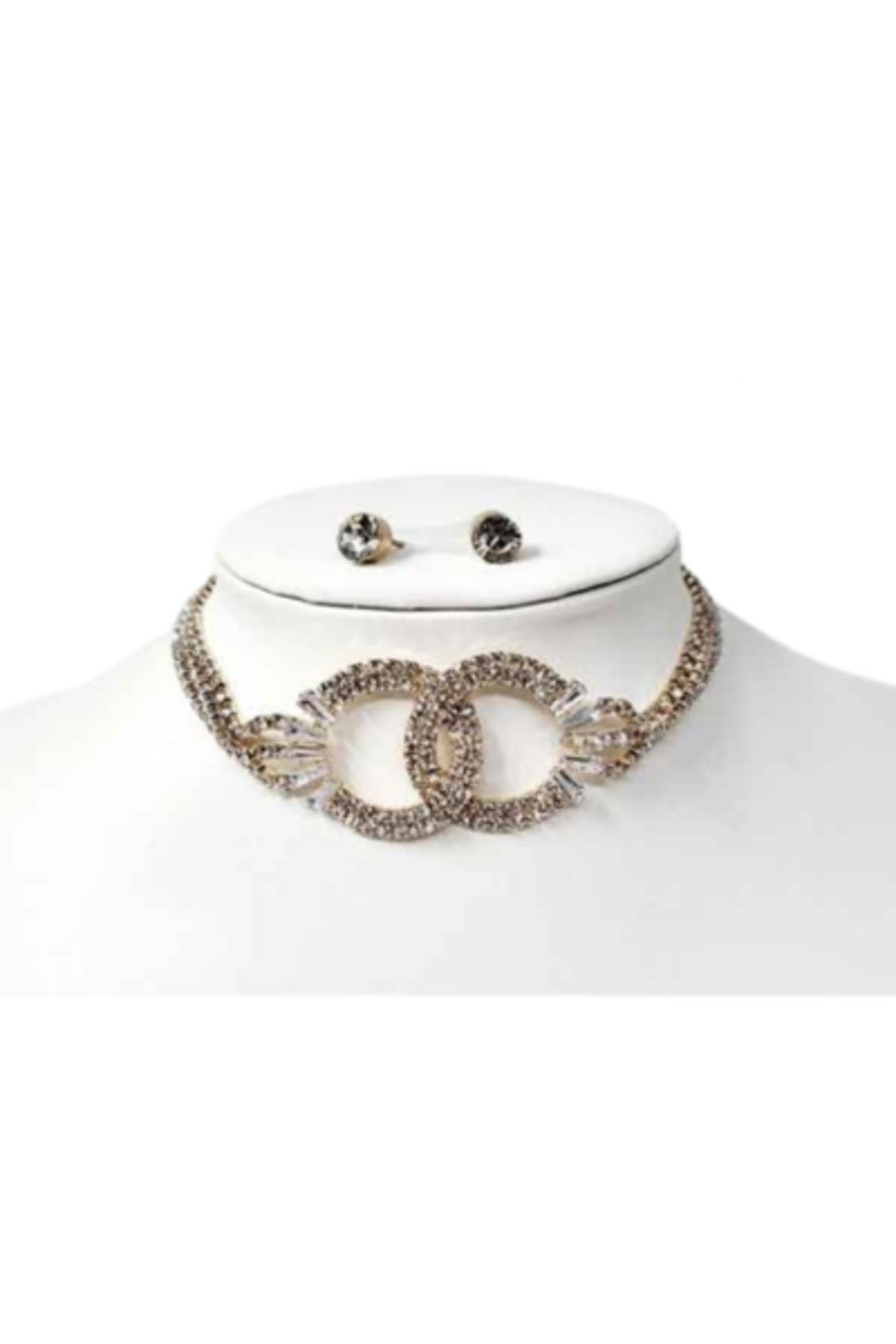 Elegant crystal double round choker necklace with adjustable length and lobster claw clasp.