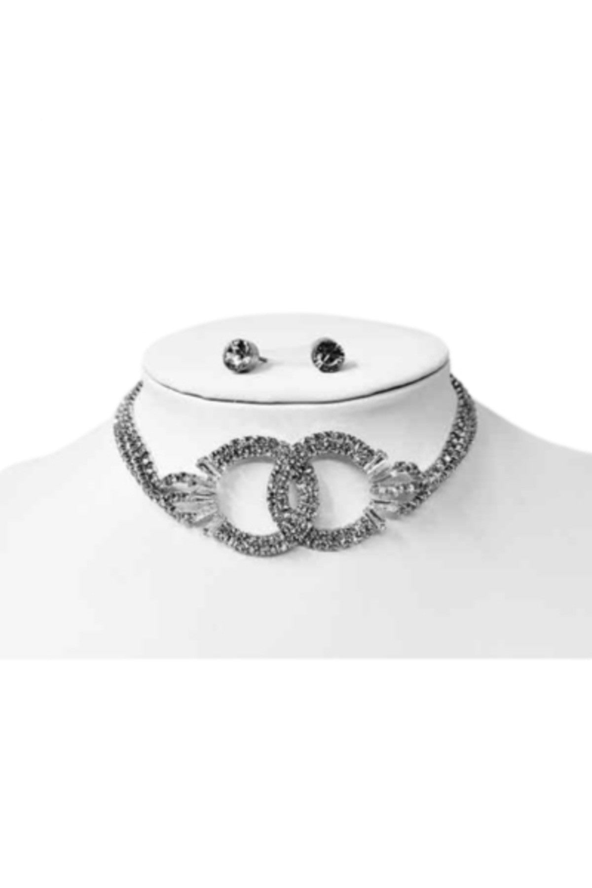 Elegant crystal double round choker necklace with adjustable length and lobster claw clasp.