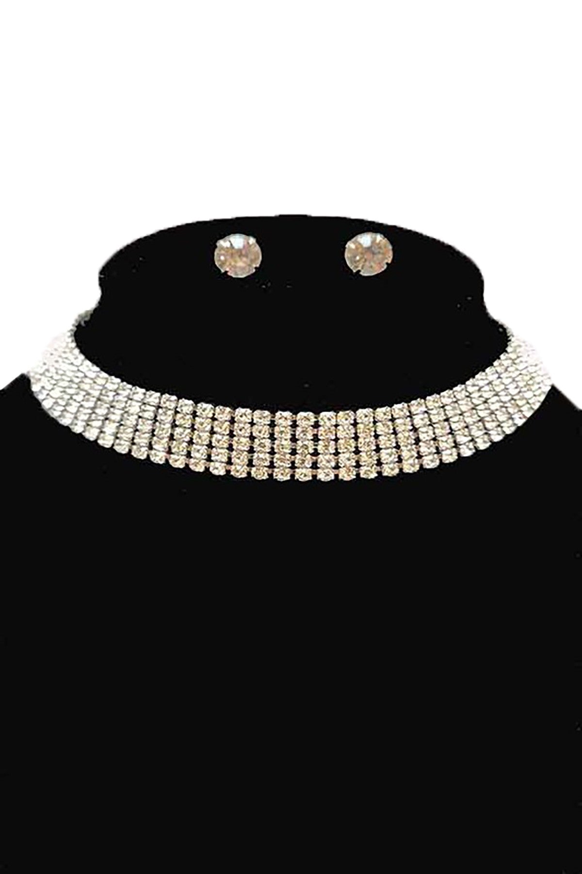 Elegant crystal choker necklace set with adjustable length and lobster claw clasp, perfect for any occasion.