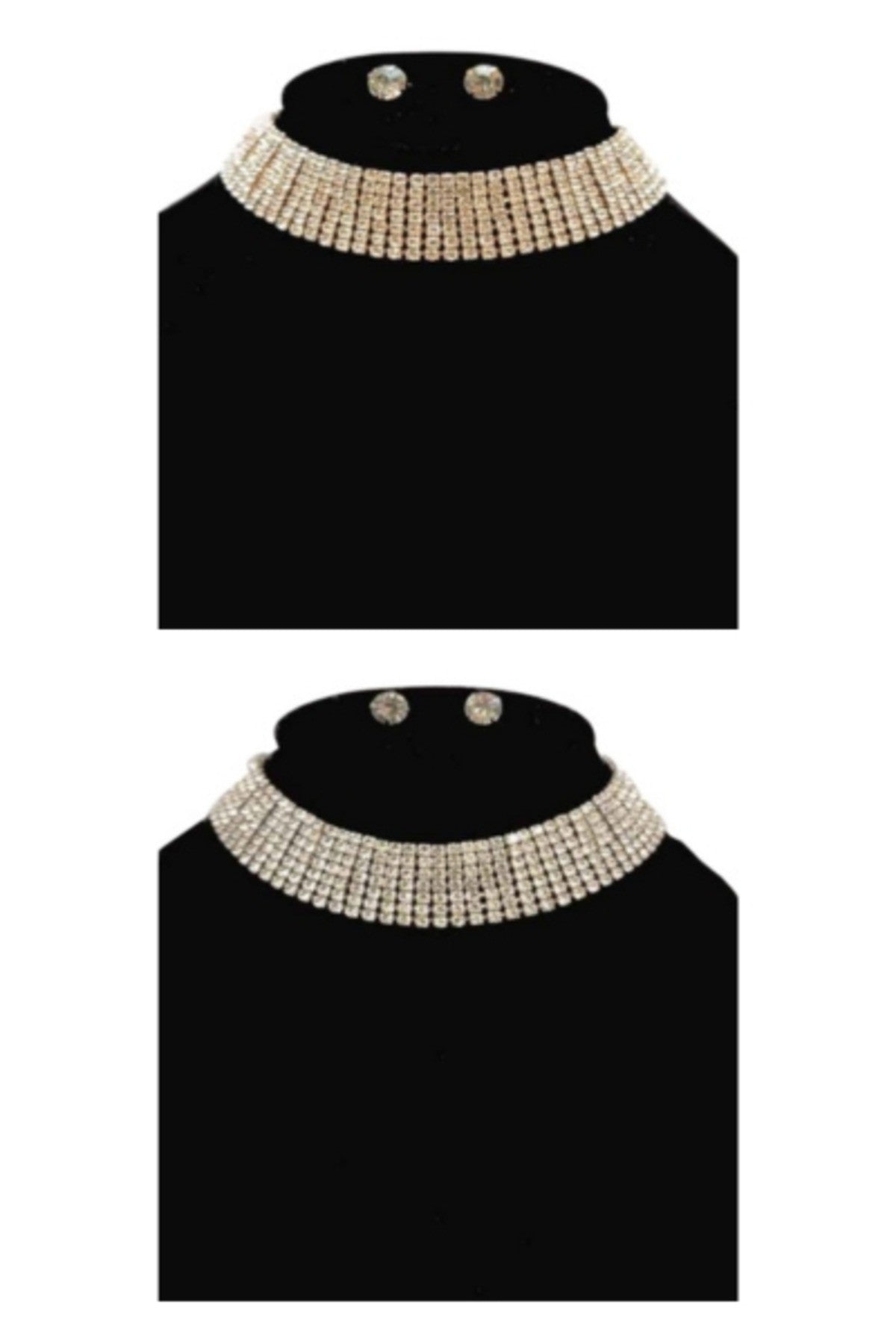 Elegant crystal choker necklace set with seven lines, featuring a lobster claw clasp and extender.