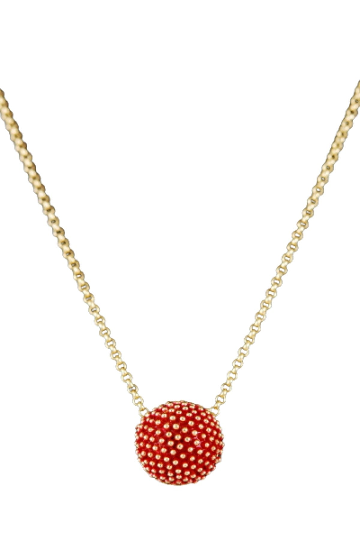 Elegant metal beaded ball necklace with double plating and lobster claw clasp, featuring a 15-inch chain and a stylish pendant.