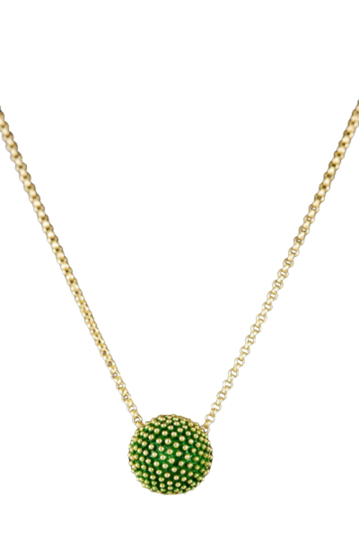 Elegant metal beaded ball necklace with double plating and lobster claw clasp, featuring a 15-inch chain and a stylish pendant.