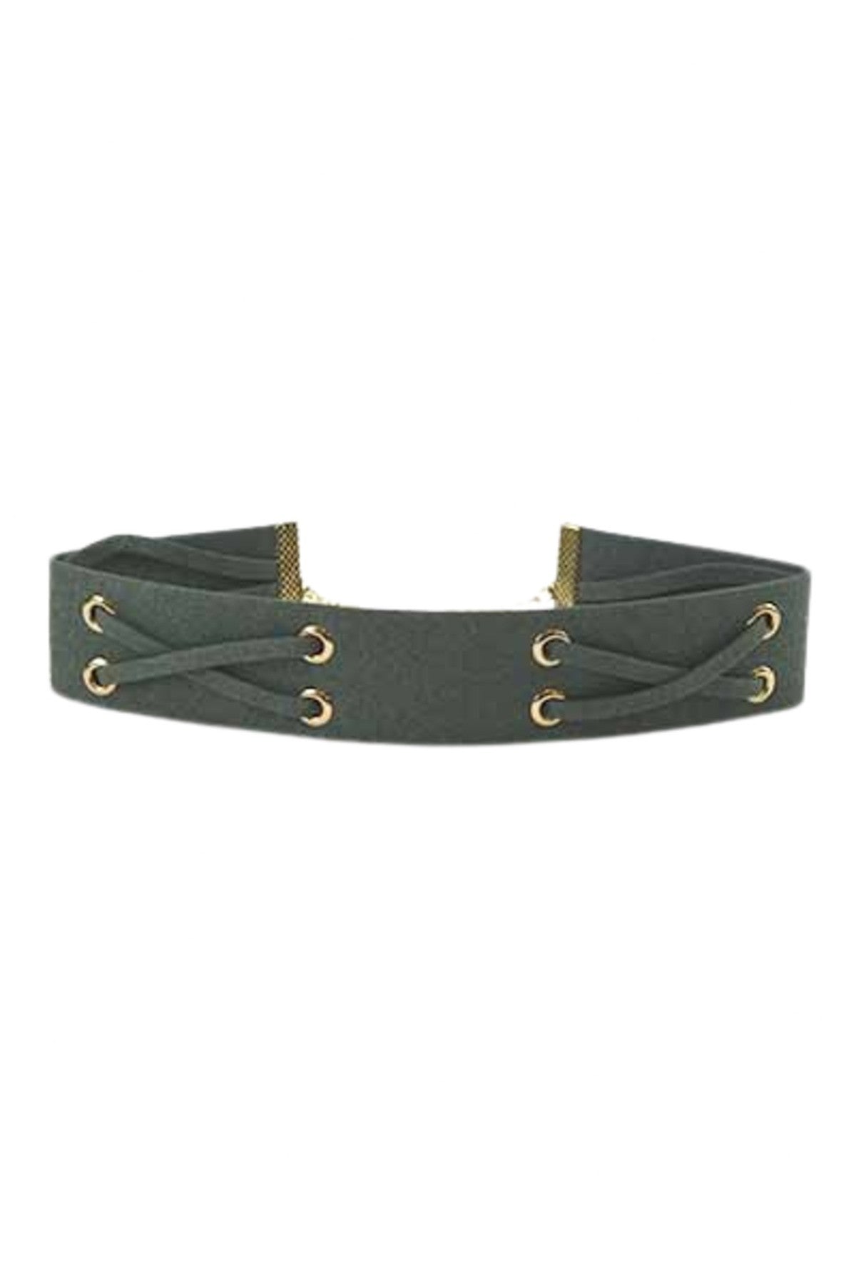 A stylish thick suede choker necklace displayed elegantly, showcasing its soft texture and adjustable clasp.