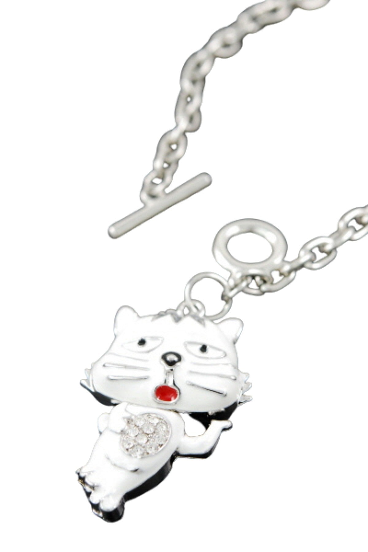 Elegant crystal cat pendant necklace with double plating and 17-inch chain, showcasing a stylish design.