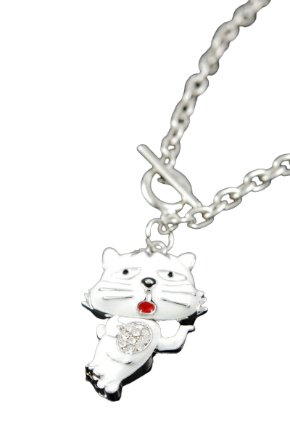 Elegant crystal cat pendant necklace with double plating and 17-inch chain, showcasing a stylish design.