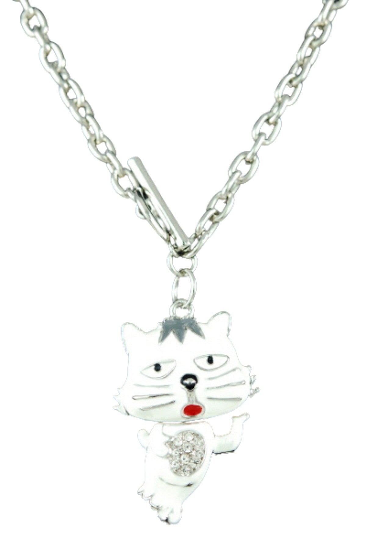 Elegant crystal cat pendant necklace with double plating and 17-inch chain, showcasing a stylish design.