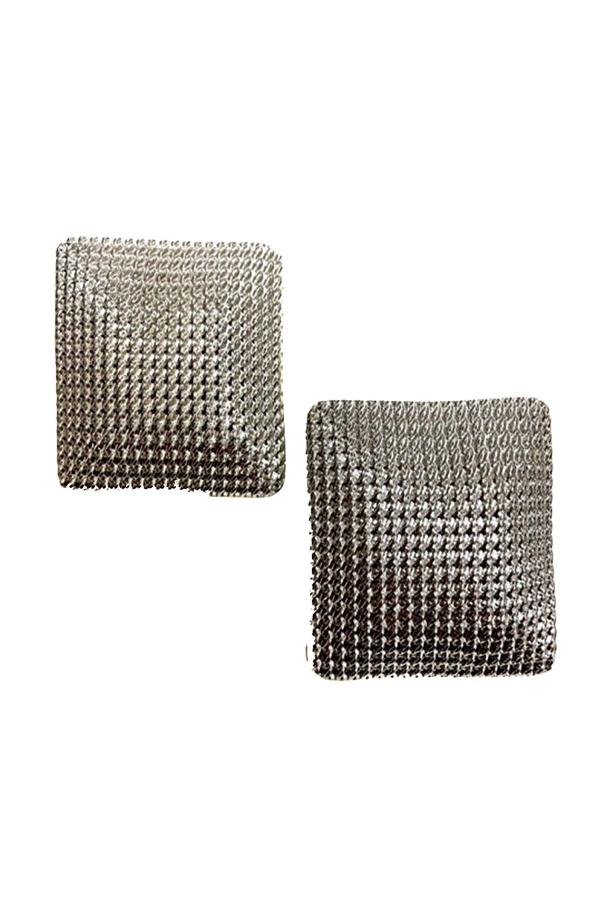 New Fashion Square Stud Earrings with double plated design, post and clip back, measuring 2 inches by 2 inches.